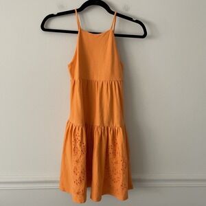 Zara Girls Eyelet Tiered Maxi Dress Orange Sz 8 Beachy Boho Cottage 100% Cotton